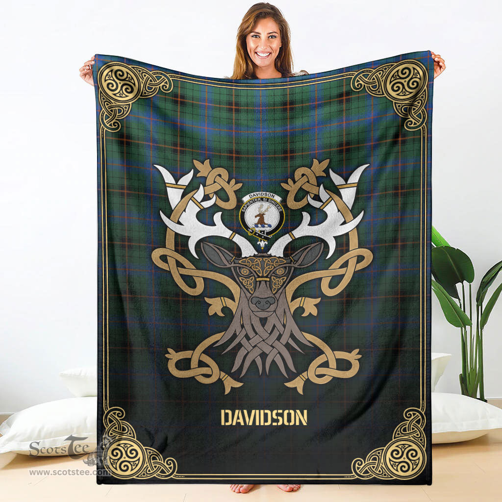 Scottish Davidson Ancient Tartan Crest With Celtic Stag Premium Blanket - Tartan Plaid Blankets Scottish Plaid Tartan Plaid - ScotsTee - scotstee.com