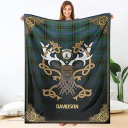 Scottish Davidson Ancient Tartan Crest With Celtic Stag Premium Blanket - Tartan Plaid Blankets Scottish Plaid Tartan Plaid - ScotsTee - scotstee.com