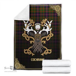 Scottish Cochrane Modern Tartan Crest With Celtic Stag Premium Blanket - Tartan Plaid Blankets Scottish Plaid Tartan Plaid - ScotsTee - scotstee.com