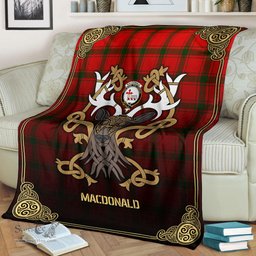 Scottish MacDonald of Sleat Tartan Crest With Celtic Stag Premium Blanket - Tartan Plaid Blankets Scottish Plaid Tartan Plaid - ScotsTee - scotstee.com