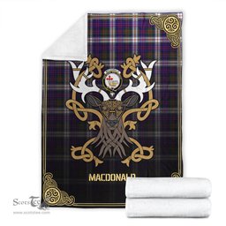 Scottish MacDonald Dress Modern Tartan Crest With Celtic Stag Premium Blanket - Tartan Plaid Blankets Scottish Plaid Tartan Plaid - ScotsTee - scotstee.com