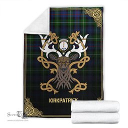Scottish Kirkpatrick Tartan Crest With Celtic Stag Premium Blanket - Tartan Plaid Blankets Scottish Plaid Tartan Plaid - ScotsTee - scotstee.com