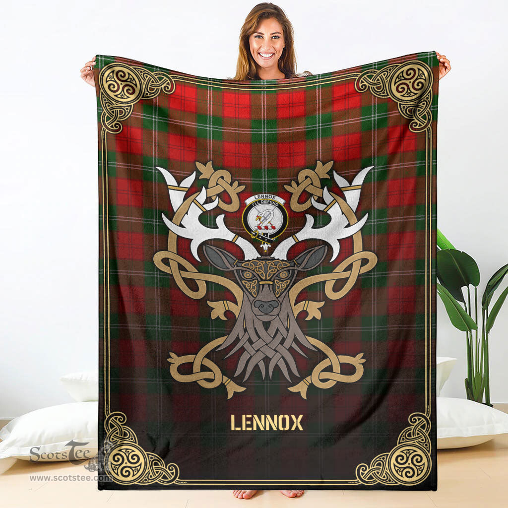 Scottish Lennox Tartan Crest With Celtic Stag Premium Blanket - Tartan Plaid Blankets Scottish Plaid Tartan Plaid - ScotsTee - scotstee.com