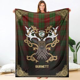 Scottish Burnett Tartan Crest With Celtic Stag Premium Blanket - Tartan Plaid Blankets Scottish Plaid Tartan Plaid - ScotsTee - scotstee.com