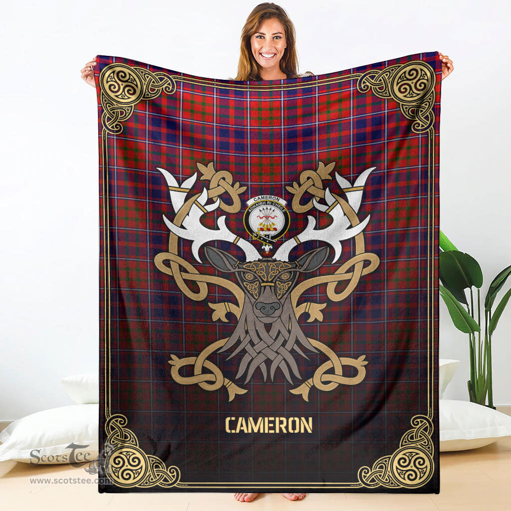 Scottish Cameron of Lochiel Modern Tartan Crest With Celtic Stag Premium Blanket - Tartan Plaid Blankets Scottish Plaid Tartan Plaid - ScotsTee - scotstee.com
