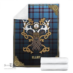 Scottish Elliot Ancient Tartan Crest With Celtic Stag Premium Blanket - Tartan Plaid Blankets Scottish Plaid Tartan Plaid - ScotsTee - scotstee.com