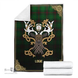 Scottish Logie Tartan Crest With Celtic Stag Premium Blanket - Tartan Plaid Blankets Scottish Plaid Tartan Plaid - ScotsTee - scotstee.com