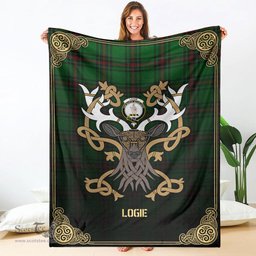 Scottish Logie Tartan Crest With Celtic Stag Premium Blanket - Tartan Plaid Blankets Scottish Plaid Tartan Plaid - ScotsTee - scotstee.com