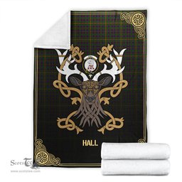 Scottish Hall Tartan Crest With Celtic Stag Premium Blanket - Tartan Plaid Blankets Scottish Plaid Tartan Plaid - ScotsTee - scotstee.com