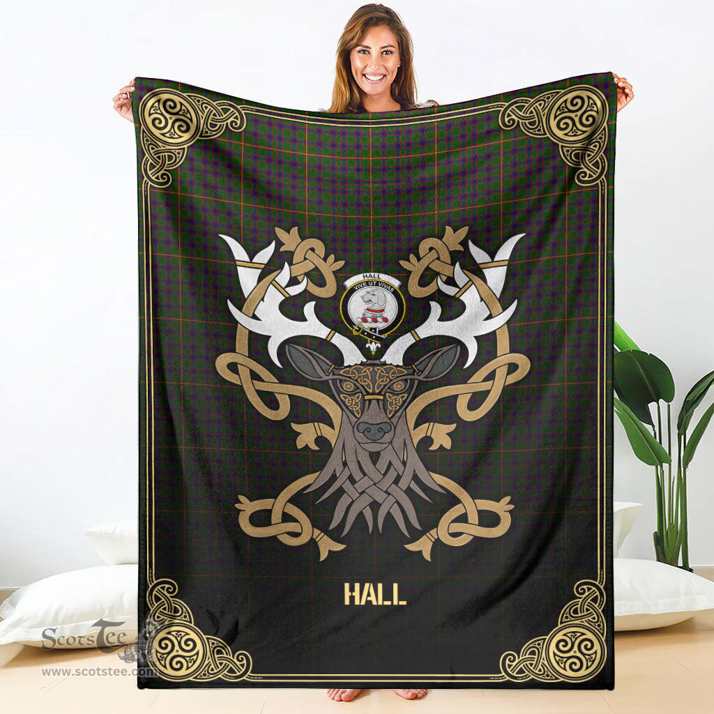 Scottish Hall Tartan Crest With Celtic Stag Premium Blanket - Tartan Plaid Blankets Scottish Plaid Tartan Plaid - ScotsTee - scotstee.com