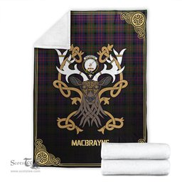 Scottish MacBrayne Tartan Crest With Celtic Stag Premium Blanket - Tartan Plaid Blankets Scottish Plaid Tartan Plaid - ScotsTee - scotstee.com