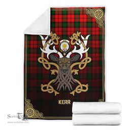 Scottish Kerr Modern Tartan Crest With Celtic Stag Premium Blanket - Tartan Plaid Blankets Scottish Plaid Tartan Plaid - ScotsTee - scotstee.com