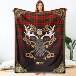 Scottish Kerr Modern Tartan Crest With Celtic Stag Premium Blanket - Tartan Plaid Blankets Scottish Plaid Tartan Plaid - ScotsTee - scotstee.com