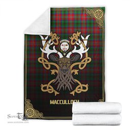 Scottish MacCulloch (McCulloch) Tartan Crest With Celtic Stag Premium Blanket - Tartan Plaid Blankets Scottish Plaid Tartan Plaid - ScotsTee - scotstee.com