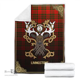 Scottish Livingstone Tartan Crest With Celtic Stag Premium Blanket - Tartan Plaid Blankets Scottish Plaid Tartan Plaid - ScotsTee - scotstee.com