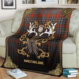 Scottish MacFarlane Ancient Tartan Crest With Celtic Stag Premium Blanket - Tartan Plaid Blankets Scottish Plaid Tartan Plaid - ScotsTee - scotstee.com