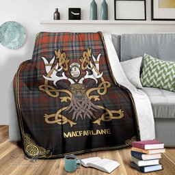 Scottish MacFarlane Ancient Tartan Crest With Celtic Stag Premium Blanket - Tartan Plaid Blankets Scottish Plaid Tartan Plaid - ScotsTee - scotstee.com