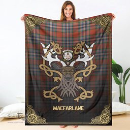 Scottish MacFarlane Ancient Tartan Crest With Celtic Stag Premium Blanket - Tartan Plaid Blankets Scottish Plaid Tartan Plaid - ScotsTee - scotstee.com