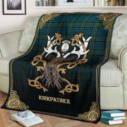 Scottish Kirkpatrick Ancient Tartan Crest With Celtic Stag Premium Blanket - Tartan Plaid Blankets Scottish Plaid Tartan Plaid - ScotsTee - scotstee.com