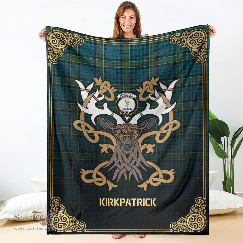 Scottish Kirkpatrick Ancient Tartan Crest With Celtic Stag Premium Blanket - Tartan Plaid Blankets Scottish Plaid Tartan Plaid - ScotsTee - scotstee.com