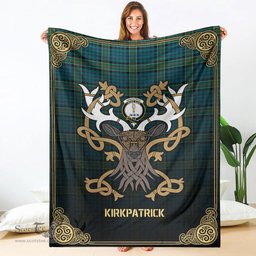 Scottish Kirkpatrick Ancient Tartan Crest With Celtic Stag Premium Blanket - Tartan Plaid Blankets Scottish Plaid Tartan Plaid - ScotsTee - scotstee.com