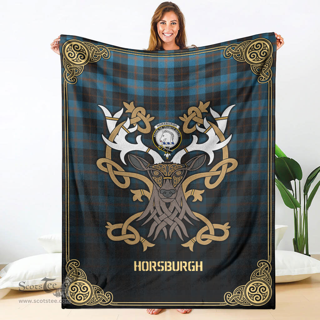 Scottish Horsburgh Tartan Crest With Celtic Stag Premium Blanket - Tartan Plaid Blankets Scottish Plaid Tartan Plaid - ScotsTee - scotstee.com