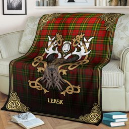 Scottish Leask Tartan Crest With Celtic Stag Premium Blanket - Tartan Plaid Blankets Scottish Plaid Tartan Plaid - ScotsTee - scotstee.com