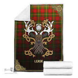 Scottish Leask Tartan Crest With Celtic Stag Premium Blanket - Tartan Plaid Blankets Scottish Plaid Tartan Plaid - ScotsTee - scotstee.com