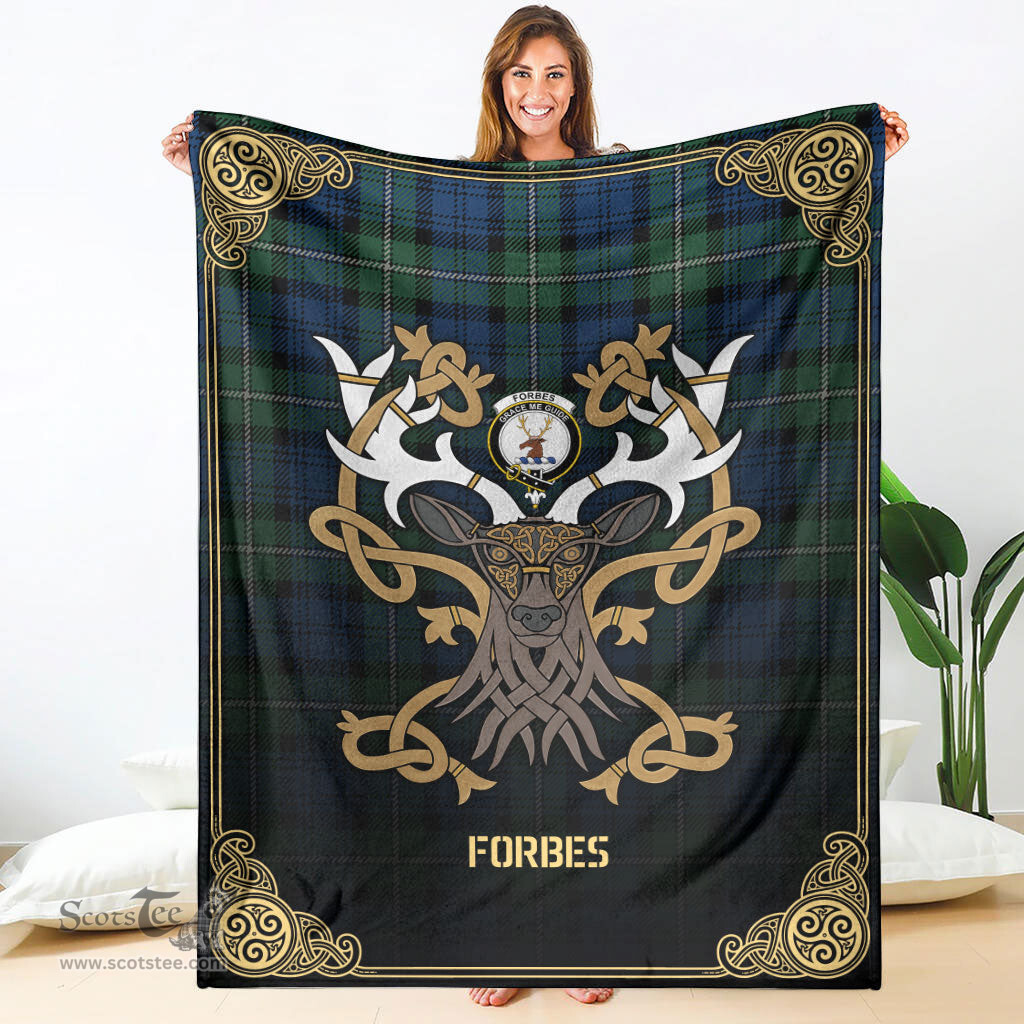Scottish Forbes Ancient Tartan Crest With Celtic Stag Premium Blanket - Tartan Plaid Blankets Scottish Plaid Tartan Plaid - ScotsTee - scotstee.com
