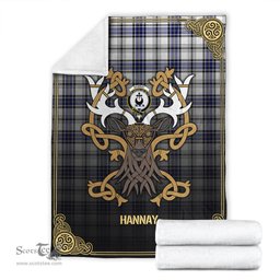 Scottish Hannay Modern Tartan Crest With Celtic Stag Premium Blanket - Tartan Plaid Blankets Scottish Plaid Tartan Plaid - ScotsTee - scotstee.com