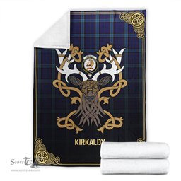 Scottish Kirkaldy Tartan Crest With Celtic Stag Premium Blanket - Tartan Plaid Blankets Scottish Plaid Tartan Plaid - ScotsTee - scotstee.com