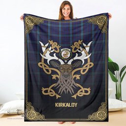 Scottish Kirkaldy Tartan Crest With Celtic Stag Premium Blanket - Tartan Plaid Blankets Scottish Plaid Tartan Plaid - ScotsTee - scotstee.com