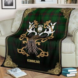 Scottish Kinnear Tartan Crest With Celtic Stag Premium Blanket - Tartan Plaid Blankets Scottish Plaid Tartan Plaid - ScotsTee - scotstee.com