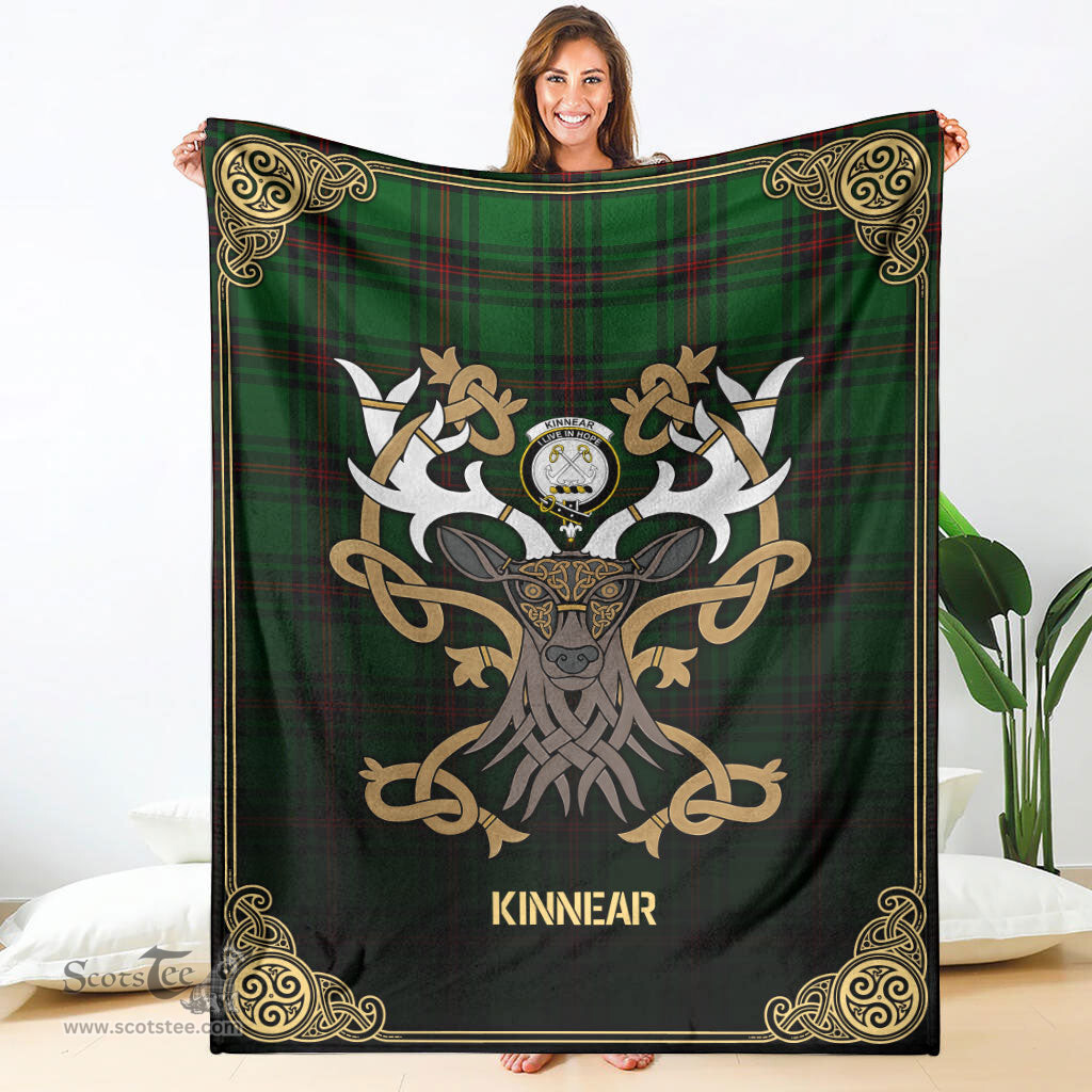 Scottish Kinnear Tartan Crest With Celtic Stag Premium Blanket - Tartan Plaid Blankets Scottish Plaid Tartan Plaid - ScotsTee - scotstee.com