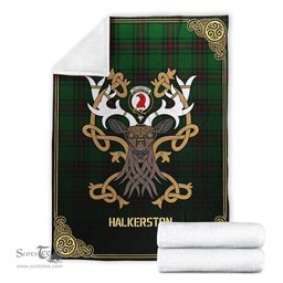 Scottish Halkerston Tartan Crest With Celtic Stag Premium Blanket - Tartan Plaid Blankets Scottish Plaid Tartan Plaid - ScotsTee - scotstee.com