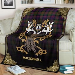 Scottish MacDonnell of Glengarry Modern Tartan Crest With Celtic Stag Premium Blanket - Tartan Plaid Blankets Scottish Plaid Tartan Plaid - ScotsTee - scotstee.com