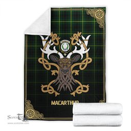 Scottish MacArthur Modern Tartan Crest With Celtic Stag Premium Blanket - Tartan Plaid Blankets Scottish Plaid Tartan Plaid - ScotsTee - scotstee.com