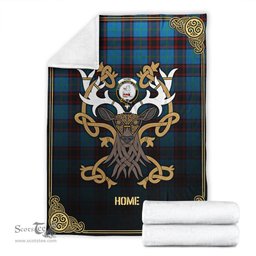 Scottish Home Ancient Tartan Crest With Celtic Stag Premium Blanket - Tartan Plaid Blankets Scottish Plaid Tartan Plaid - ScotsTee - scotstee.com