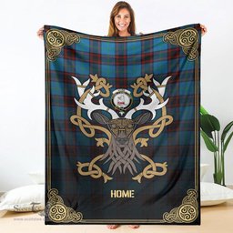 Scottish Home Ancient Tartan Crest With Celtic Stag Premium Blanket - Tartan Plaid Blankets Scottish Plaid Tartan Plaid - ScotsTee - scotstee.com