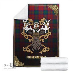 Scottish Fotheringham Tartan Crest With Celtic Stag Premium Blanket - Tartan Plaid Blankets Scottish Plaid Tartan Plaid - ScotsTee - scotstee.com