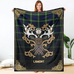 Scottish Lamont Modern Tartan Crest With Celtic Stag Premium Blanket - Tartan Plaid Blankets Scottish Plaid Tartan Plaid - ScotsTee - scotstee.com