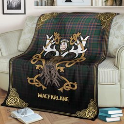 Scottish MacFarlane Hunting Ancient Tartan Crest With Celtic Stag Premium Blanket - Tartan Plaid Blankets Scottish Plaid Tartan Plaid - ScotsTee - scotstee.com