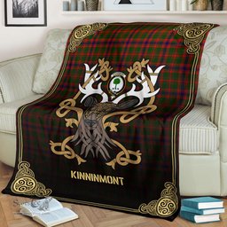 Scottish Kinninmont Tartan Crest With Celtic Stag Premium Blanket - Tartan Plaid Blankets Scottish Plaid Tartan Plaid - ScotsTee - scotstee.com