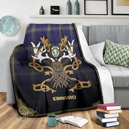 Scottish Kinnaird Tartan Crest With Celtic Stag Premium Blanket - Tartan Plaid Blankets Scottish Plaid Tartan Plaid - ScotsTee - scotstee.com
