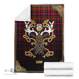 Scottish Gow (or McGouan) Tartan Crest With Celtic Stag Premium Blanket - Tartan Plaid Blankets Scottish Plaid Tartan Plaid - ScotsTee - scotstee.com