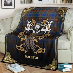 Scottish MacBeth Ancient Tartan Crest With Celtic Stag Premium Blanket - Tartan Plaid Blankets Scottish Plaid Tartan Plaid - ScotsTee - scotstee.com