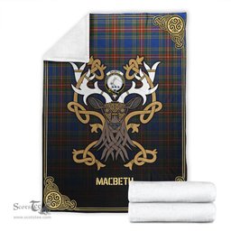 Scottish MacBeth Ancient Tartan Crest With Celtic Stag Premium Blanket - Tartan Plaid Blankets Scottish Plaid Tartan Plaid - ScotsTee - scotstee.com