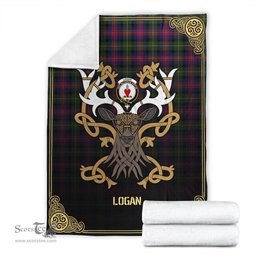 Scottish Logan Modern Tartan Crest With Celtic Stag Premium Blanket - Tartan Plaid Blankets Scottish Plaid Tartan Plaid - ScotsTee - scotstee.com
