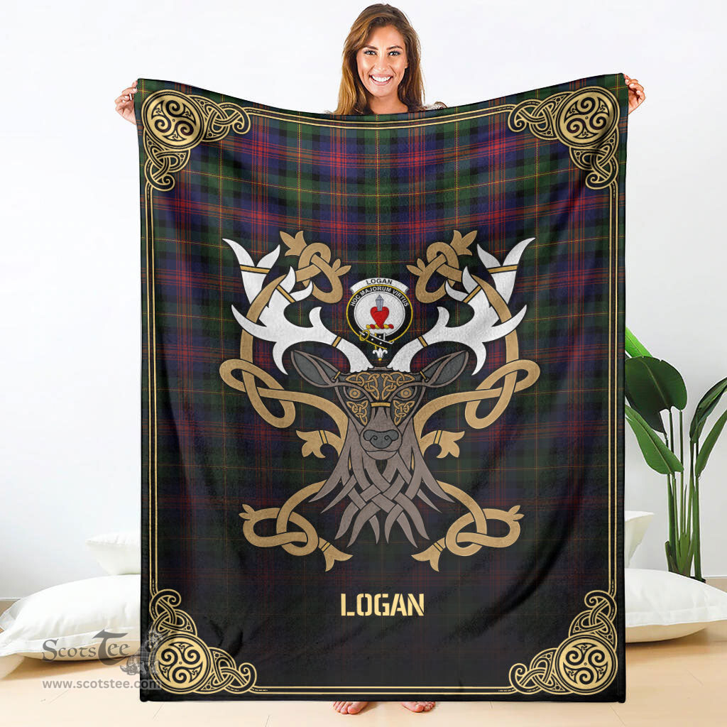 Scottish Logan Modern Tartan Crest With Celtic Stag Premium Blanket - Tartan Plaid Blankets Scottish Plaid Tartan Plaid - ScotsTee - scotstee.com
