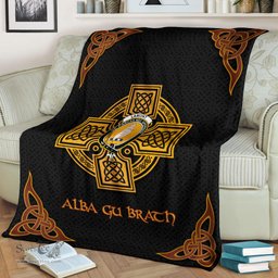 Scottish Lamont Crest Black Celtic Cross Premium Blanket - Tartan Plaid Blankets Scottish Plaid Tartan Plaid - ScotsTee - scotstee.com